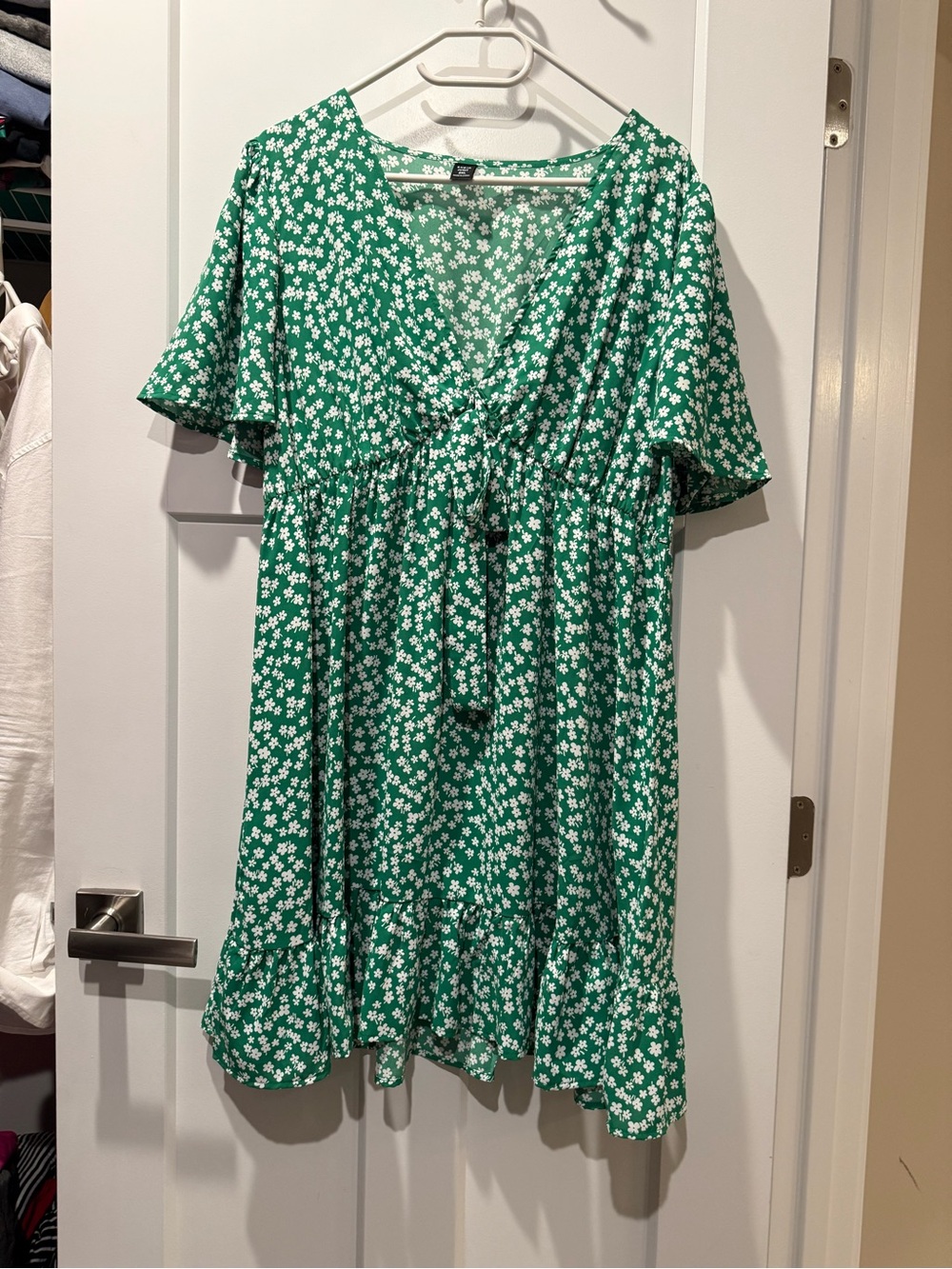Green Floral Tie-Front Summer Dress